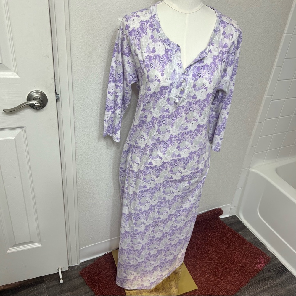 Violet purple white floral flowers vintage night down dress fairy cottage core